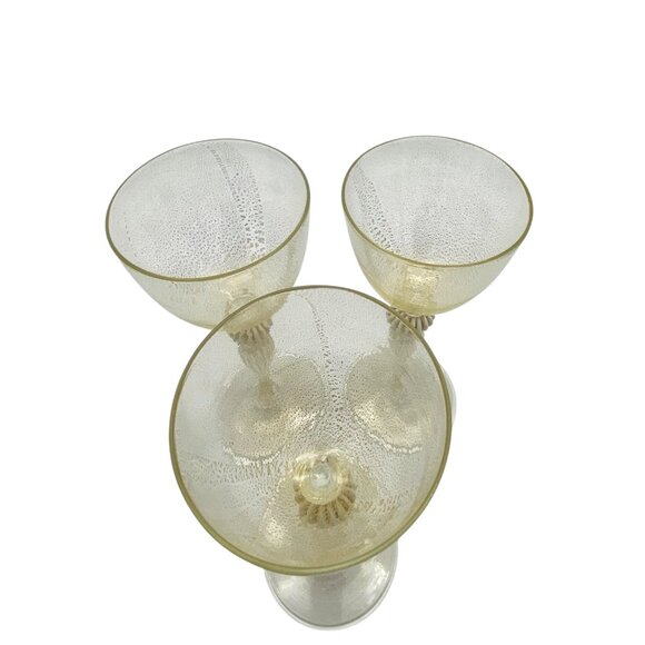 Venetian Vintage Clear Gold Flecked Hand Blown Goblets Set of Three - Picture 2 of 8